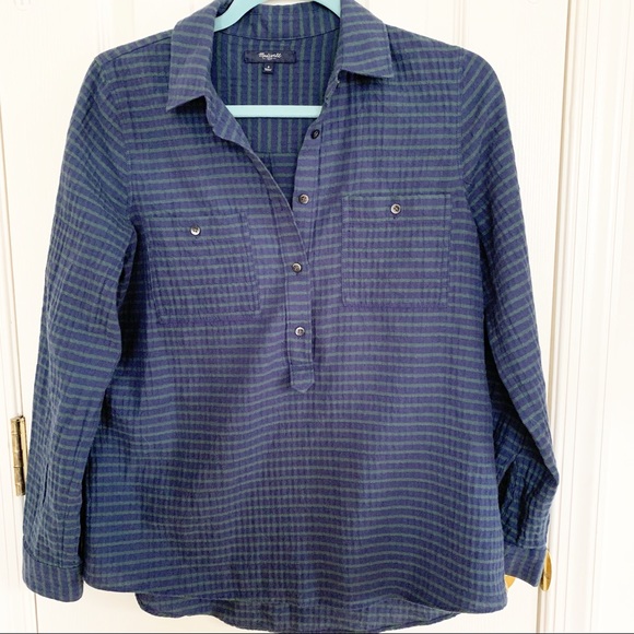 Madewell Crinkle Stripe Half Button Popover Worn On TV Awkward Episode - Picture 2 of 5